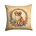 Tibetan Spaniel and Flowers Decorative Throw Pillow 14x14 Indoor Outdoor Accent Cushion, Fabric Cover with Insert for Sofa, Bed, Porch & Living Room