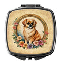Tibetan Spaniel and Flowers Compact Mirror Decorative Travel Makeup Mirror for Women Girls Gifts Pocket Makeup Mirror Folding Handheld