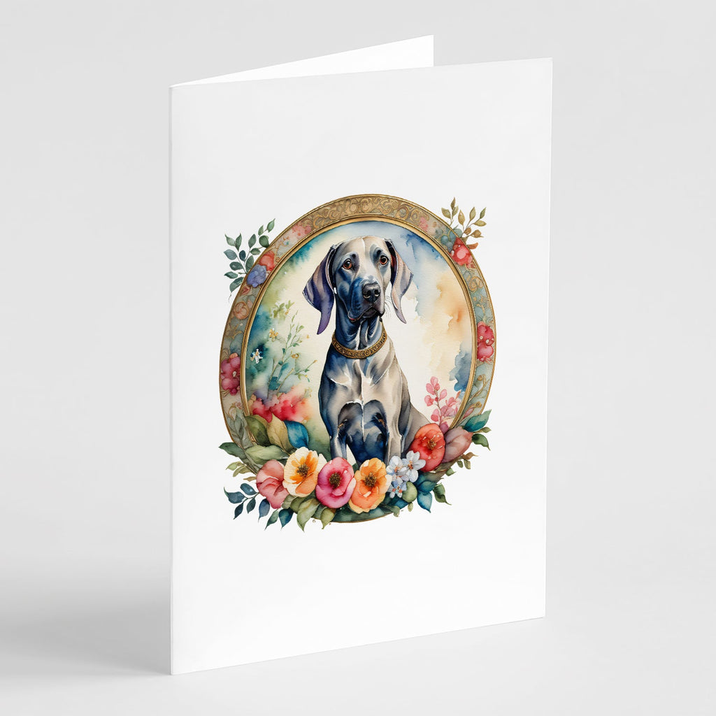 Weimaraner and Flowers Greeting Cards Pack of 8 Blank Cards with Envelopes Whimsical A7 Size 5x7