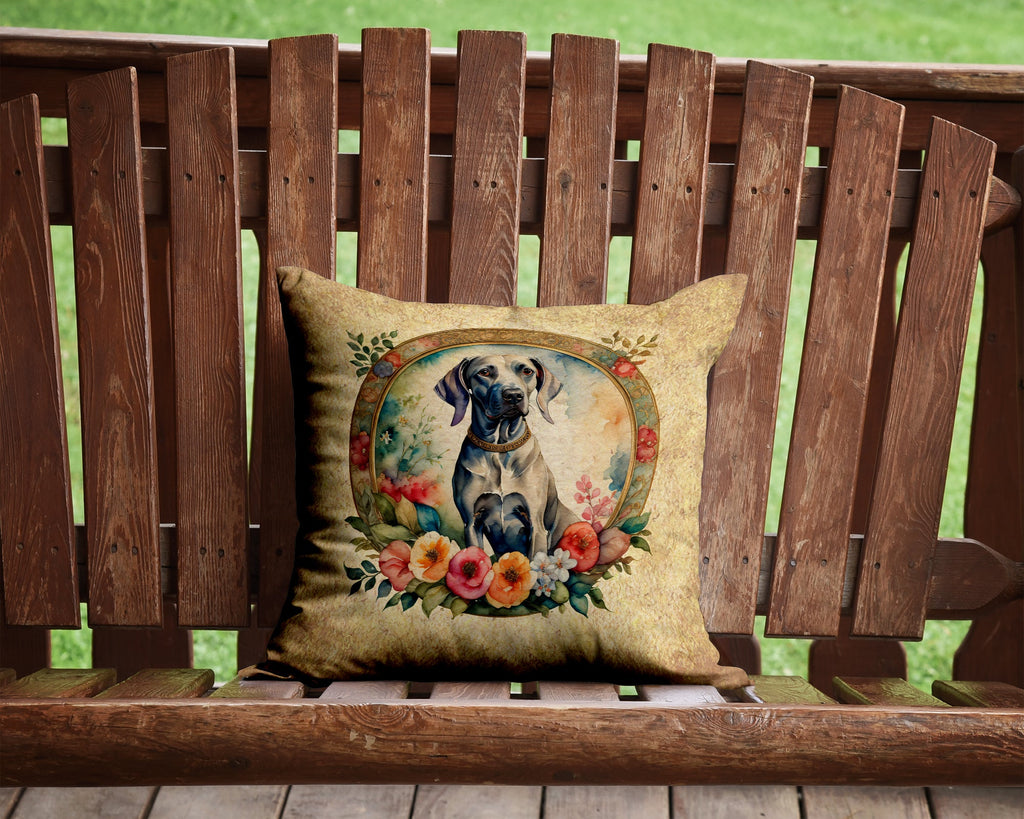 Weimaraner and Flowers Decorative Throw Pillow 14x14 Indoor Outdoor Accent Cushion, Fabric Cover with Insert for Sofa, Bed, Porch & Living Room