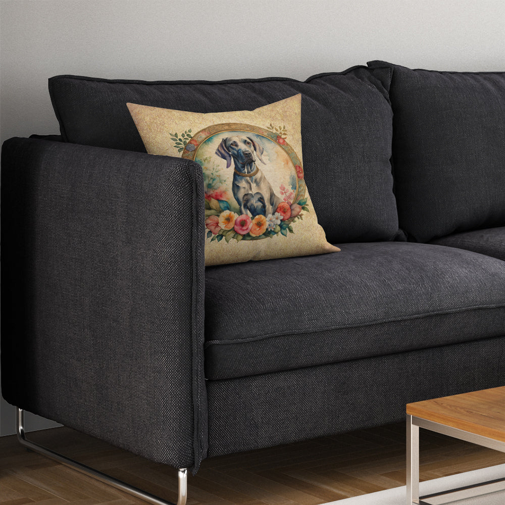 Weimaraner and Flowers Decorative Throw Pillow 14x14 Indoor Outdoor Accent Cushion, Fabric Cover with Insert for Sofa, Bed, Porch & Living Room