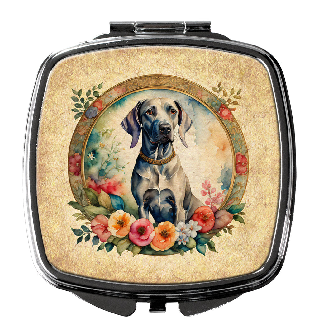 Weimaraner and Flowers Compact Mirror Decorative Travel Makeup Mirror for Women Girls Gifts Pocket Makeup Mirror Folding Handheld