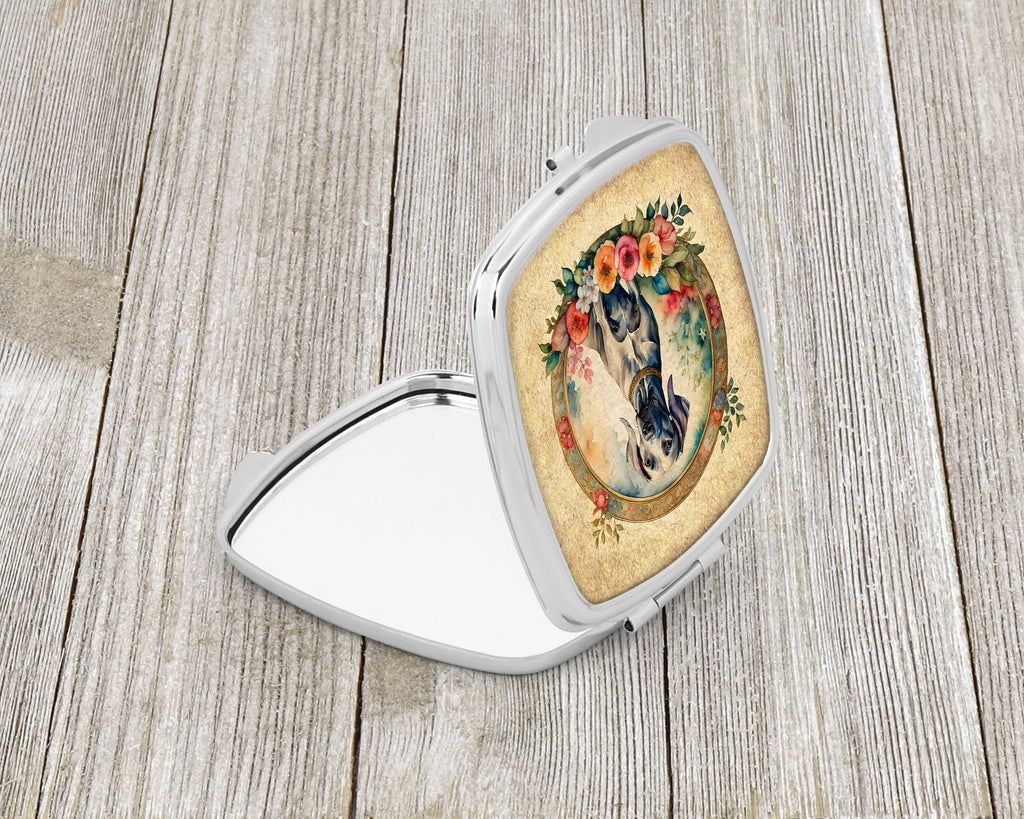 Weimaraner and Flowers Compact Mirror Decorative Travel Makeup Mirror for Women Girls Gifts Pocket Makeup Mirror Folding Handheld