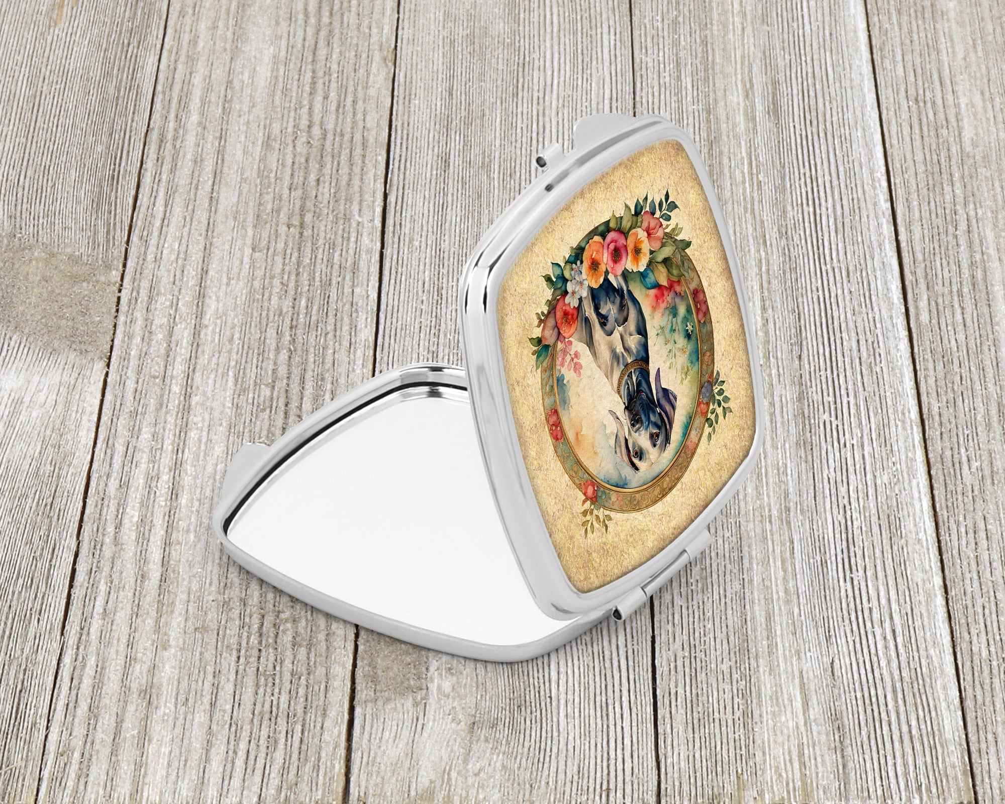 Weimaraner and Flowers Compact Mirror Decorative Travel Makeup Mirror for Women Girls Gifts Pocket Makeup Mirror Folding Handheld