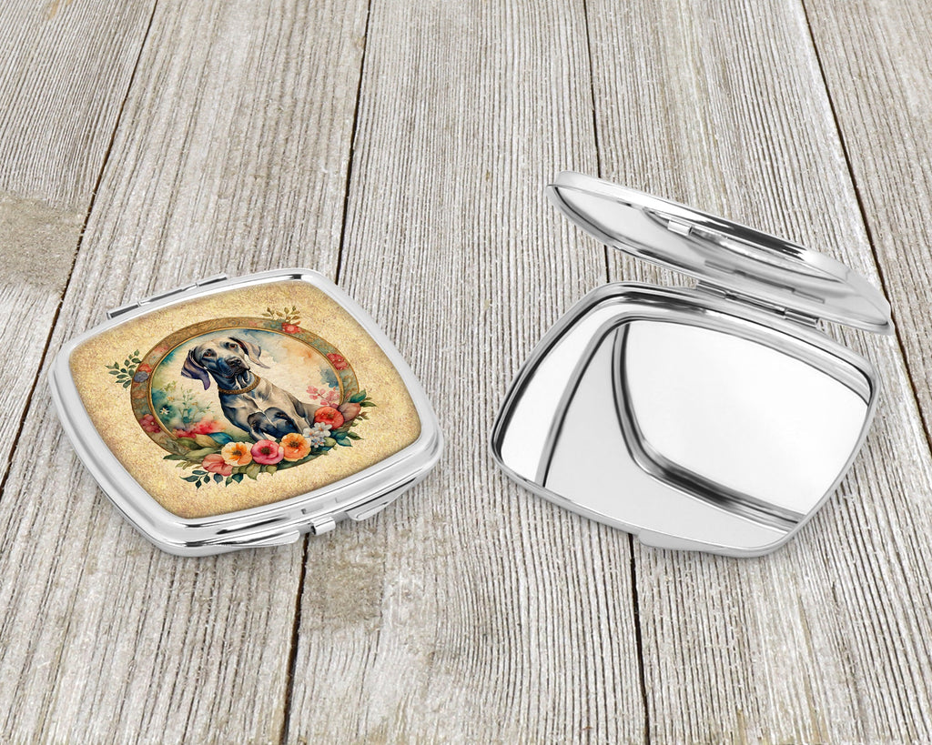 Weimaraner and Flowers Compact Mirror Decorative Travel Makeup Mirror for Women Girls Gifts Pocket Makeup Mirror Folding Handheld