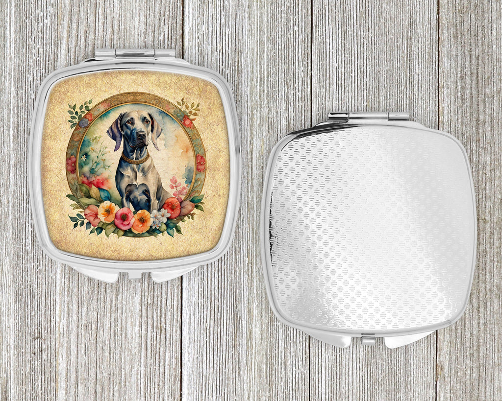 Weimaraner and Flowers Compact Mirror Decorative Travel Makeup Mirror for Women Girls Gifts Pocket Makeup Mirror Folding Handheld