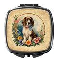 Welsh Springer Spaniel and Flowers Compact Mirror Decorative Travel Makeup Mirror for Women Girls Gifts Pocket Makeup Mirror Folding Handheld