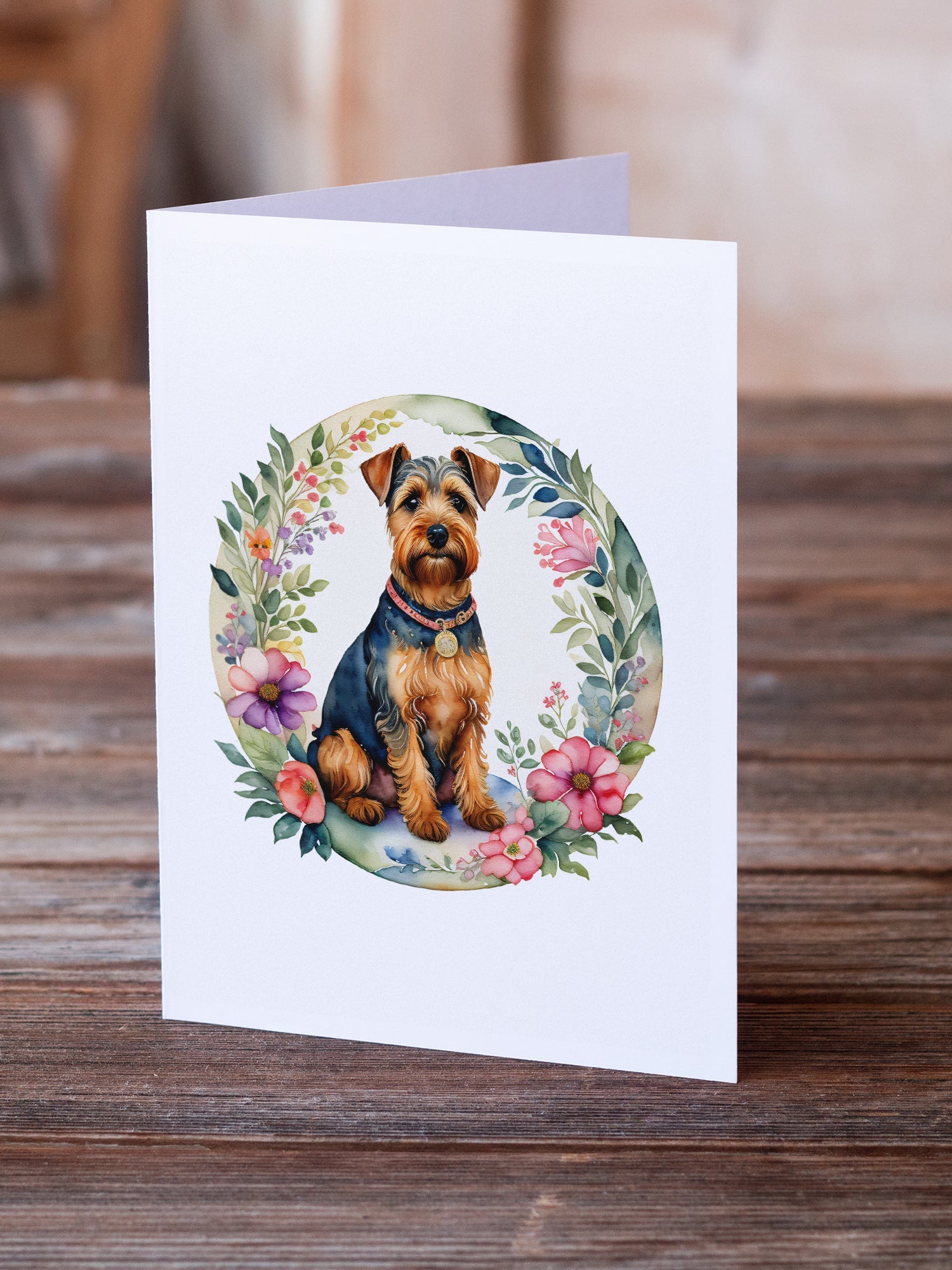 Welsh Terrier and Flowers Greeting Cards Pack of 8 Blank Cards with Envelopes Whimsical A7 Size 5x7
