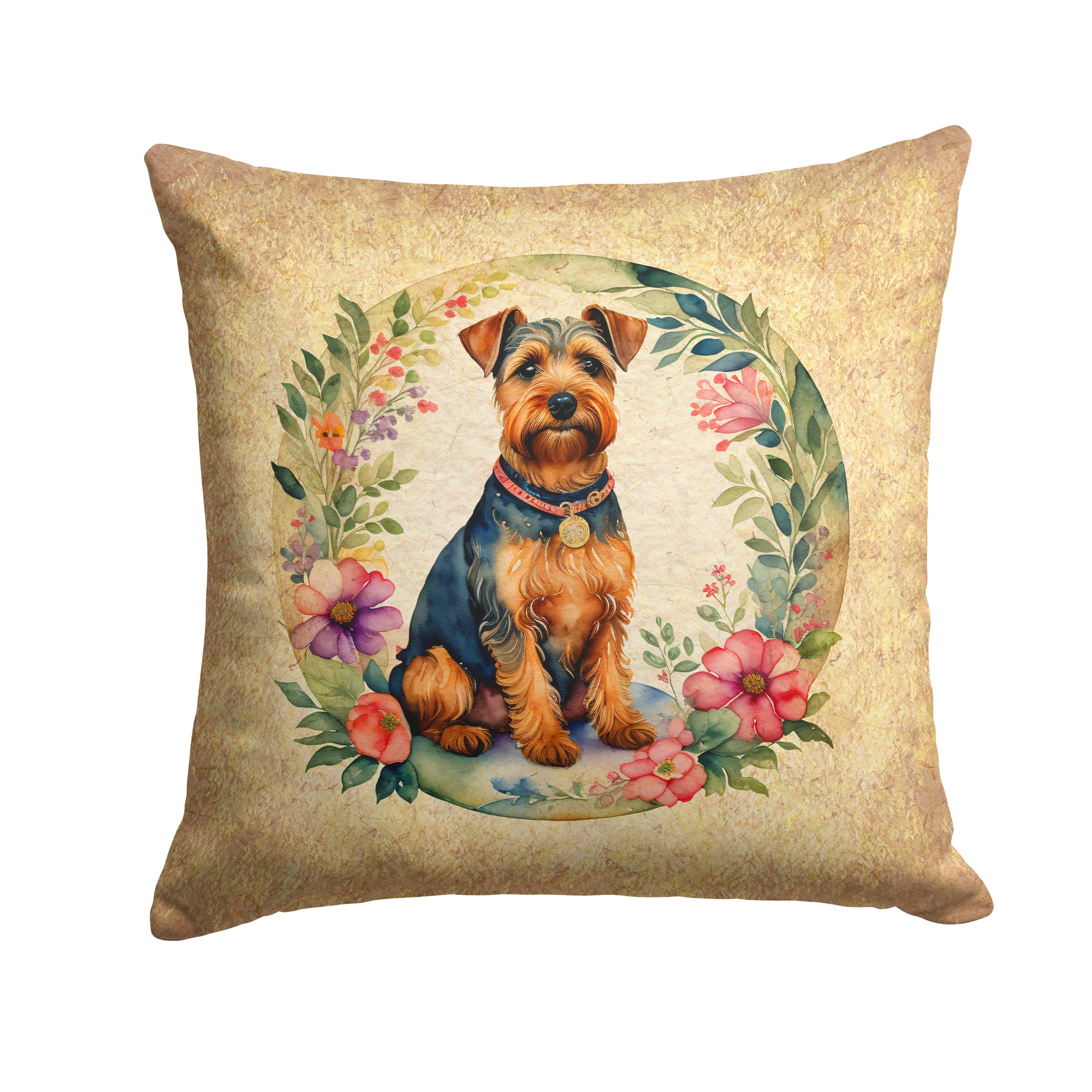Welsh Terrier and Flowers Decorative Throw Pillow 14x14 Indoor Outdoor Accent Cushion, Fabric Cover with Insert for Sofa, Bed, Porch & Living Room