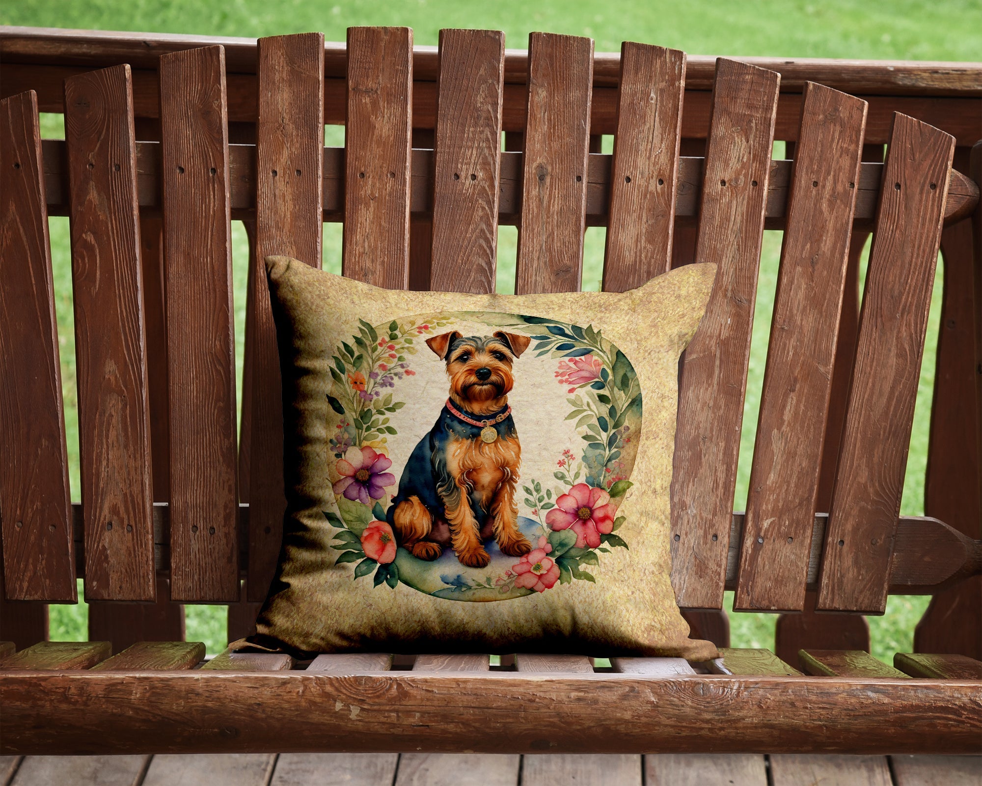 Welsh Terrier and Flowers Decorative Throw Pillow 14x14 Indoor Outdoor Accent Cushion, Fabric Cover with Insert for Sofa, Bed, Porch & Living Room