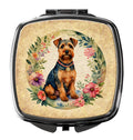 Welsh Terrier and Flowers Compact Mirror Decorative Travel Makeup Mirror for Women Girls Gifts Pocket Makeup Mirror Folding Handheld
