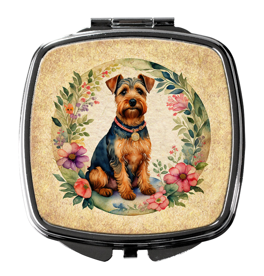 Welsh Terrier and Flowers Compact Mirror Decorative Travel Makeup Mirror for Women Girls Gifts Pocket Makeup Mirror Folding Handheld