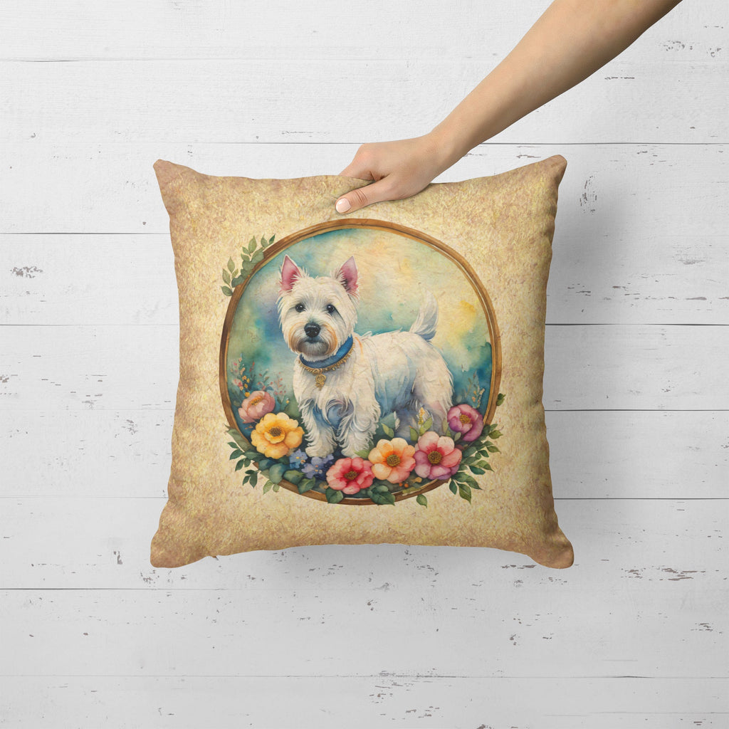 Westie and Flowers Decorative Throw Pillow 18x18 Indoor Outdoor Accent Cushion, Fabric Cover with Insert for Sofa, Bed, Porch & Living Room