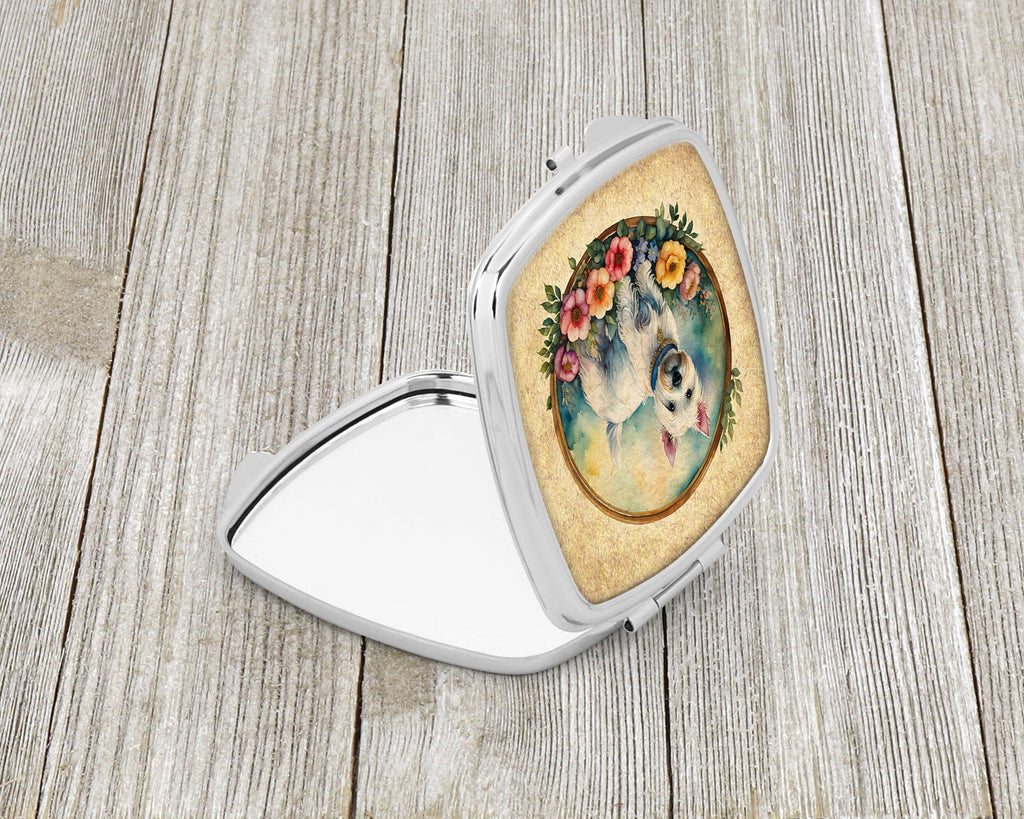 Westie and Flowers Compact Mirror Decorative Travel Makeup Mirror for Women Girls Gifts Pocket Makeup Mirror Folding Handheld