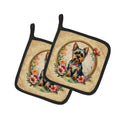 Yorkshire Terrier and Flowers Pot Holder Set of 2 Heat Resistant Quilted Hot Pads 7.5 x 7.5 Inch, Insulated Kitchen Trivets for Cooking & Baking