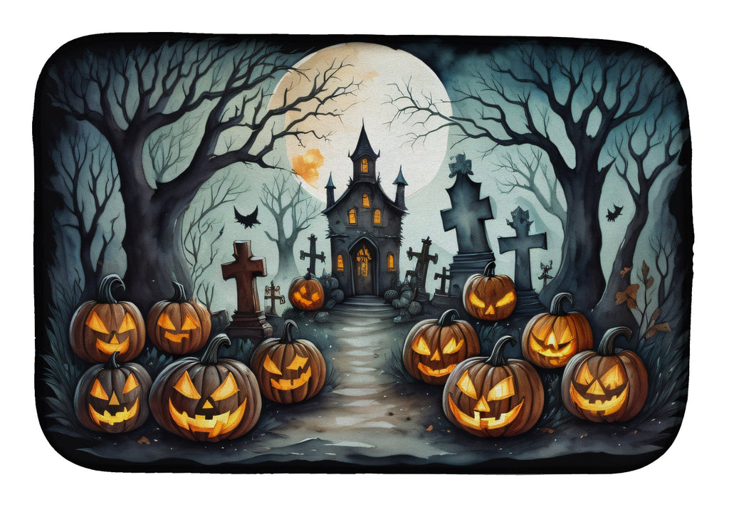 Graveyard Spooky Halloween Dish Drying Mat Absorbent Dish Drying Mat Pad for Kitchen Counter Dish Drainer Mat for Countertop, 14 x 21", Multicolor