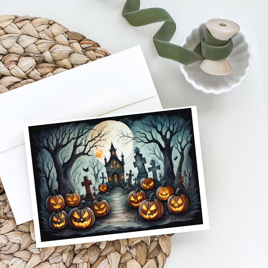 Graveyard Spooky Halloween Greeting Cards Pack of 8 Blank Cards with Envelopes Whimsical A7 Size 5x7