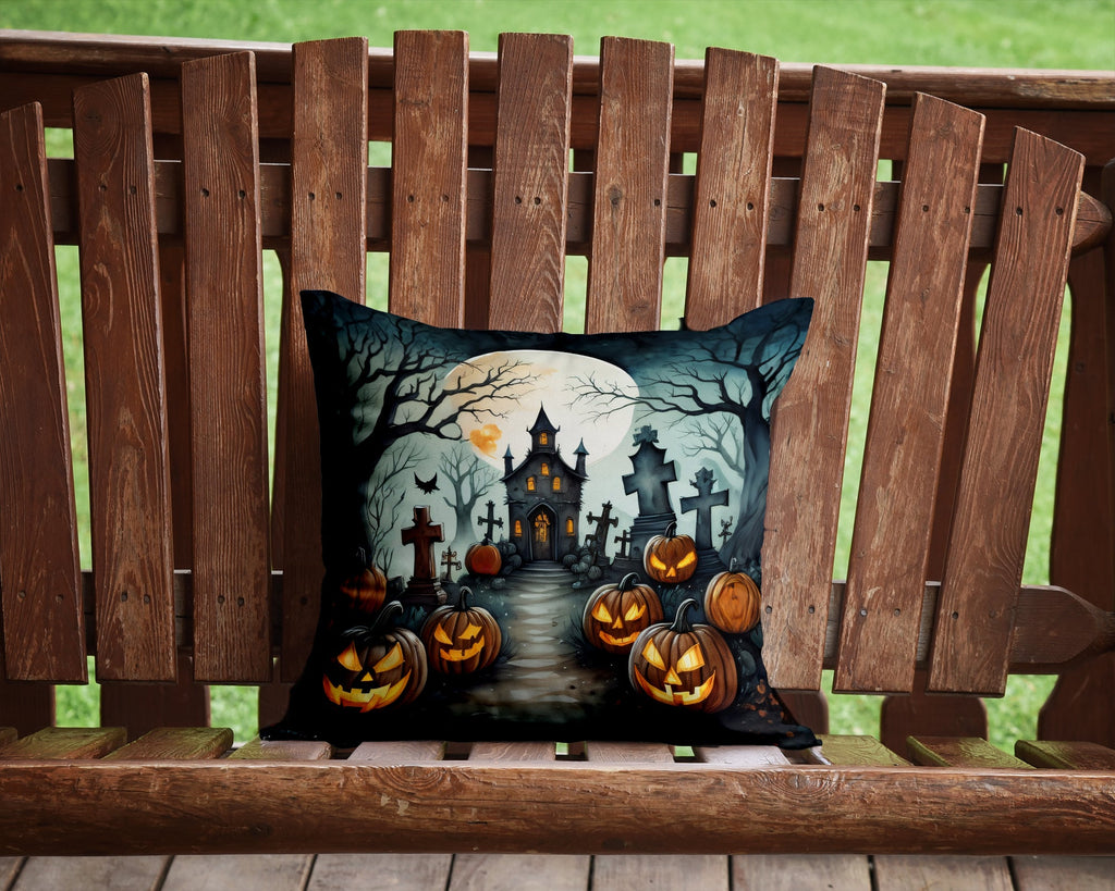 Graveyard Spooky Halloween Decorative Throw Pillow 14x14 Indoor Outdoor Accent Cushion, Fabric Cover with Insert for Sofa, Bed, Porch & Living Room