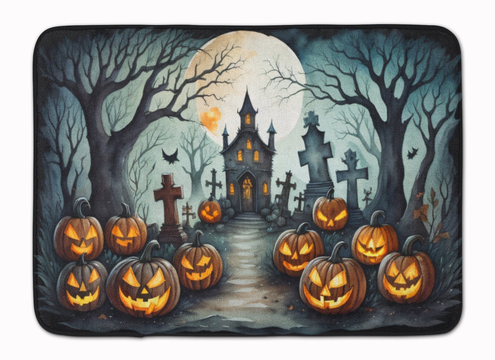 Graveyard Spooky Halloween Memory Foam Kitchen Mat Machine Washable Anti-Fatigue Cushion Comfort Bath or Kitchen Rug