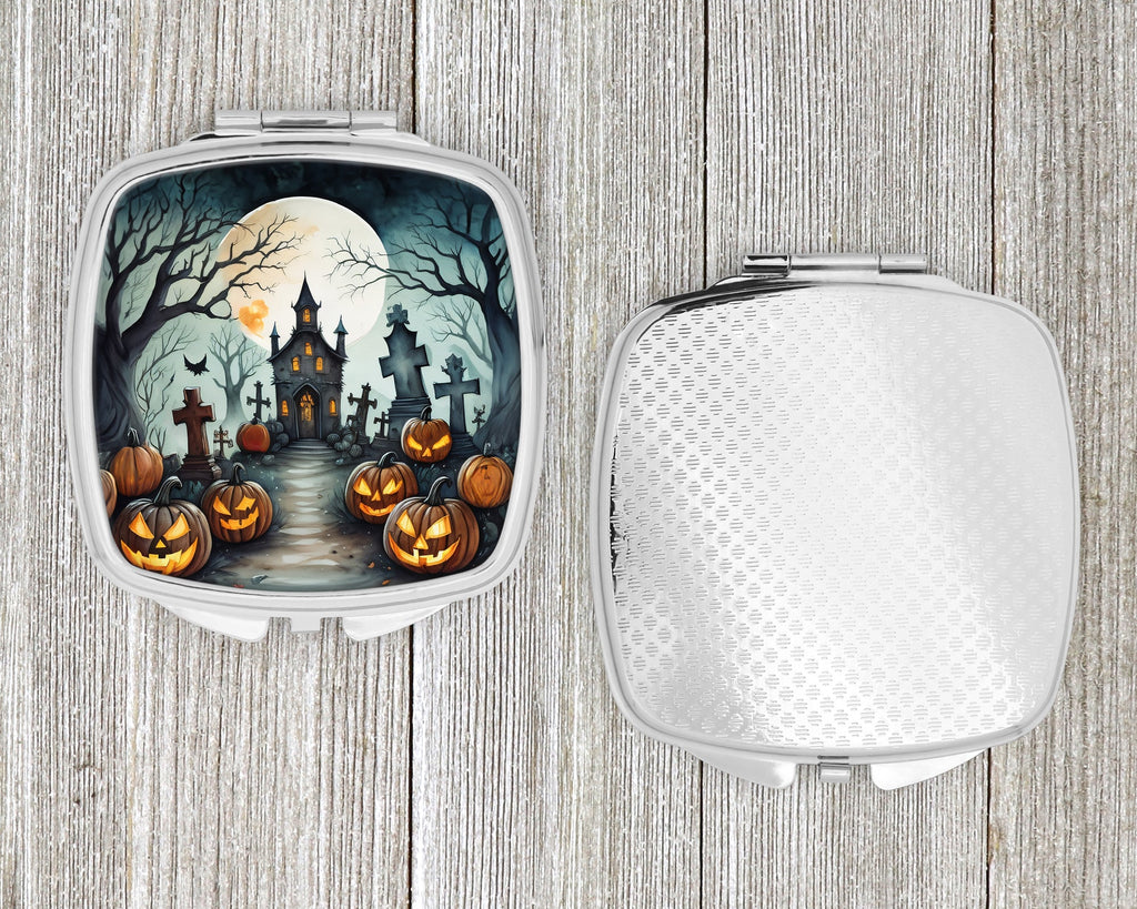 Graveyard Spooky Halloween Compact Mirror Decorative Travel Makeup Mirror for Women Girls Gifts Pocket Makeup Mirror Folding Handheld