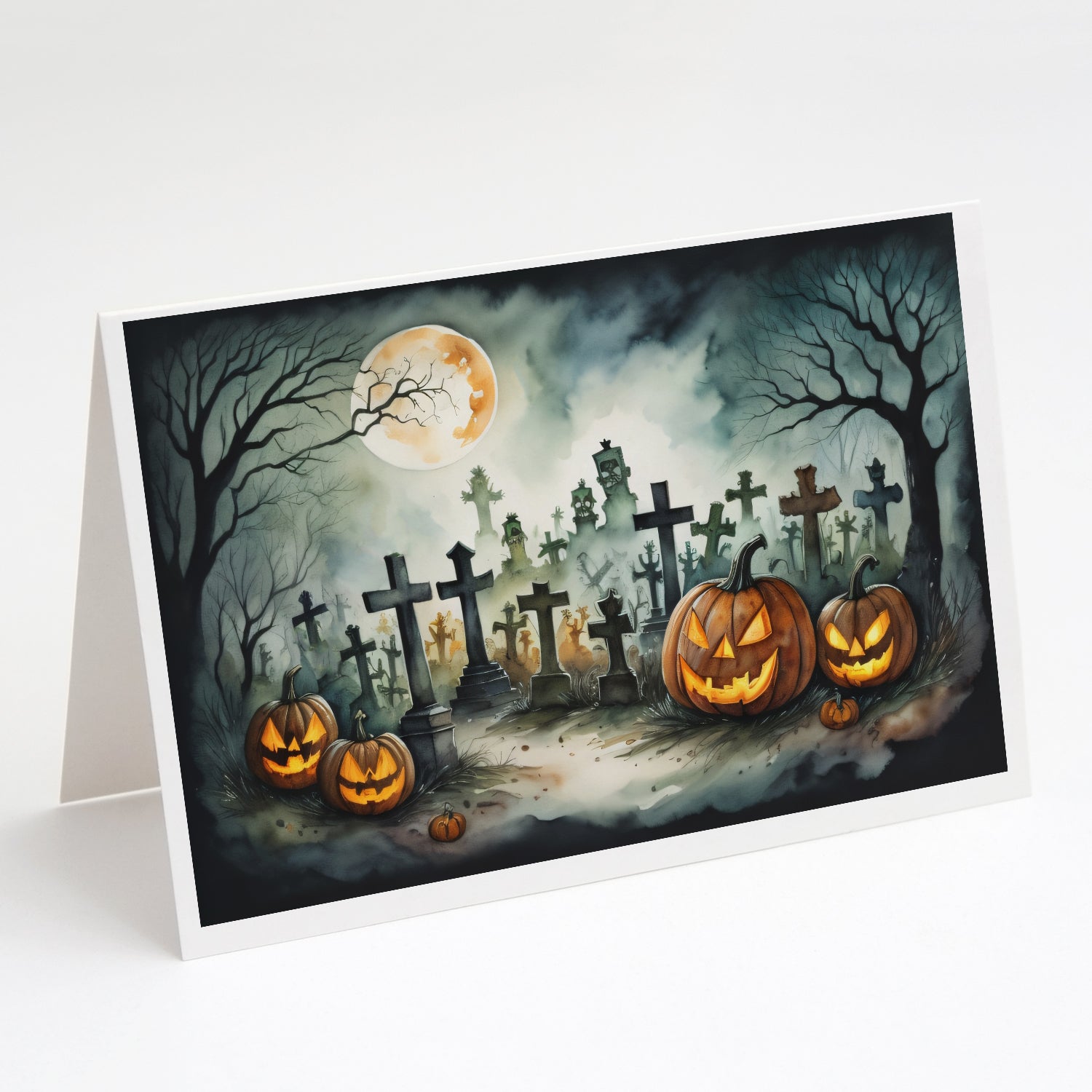 Graveyard Spooky Halloween Greeting Cards Pack of 8 Blank Cards with Envelopes Whimsical A7 Size 5x7