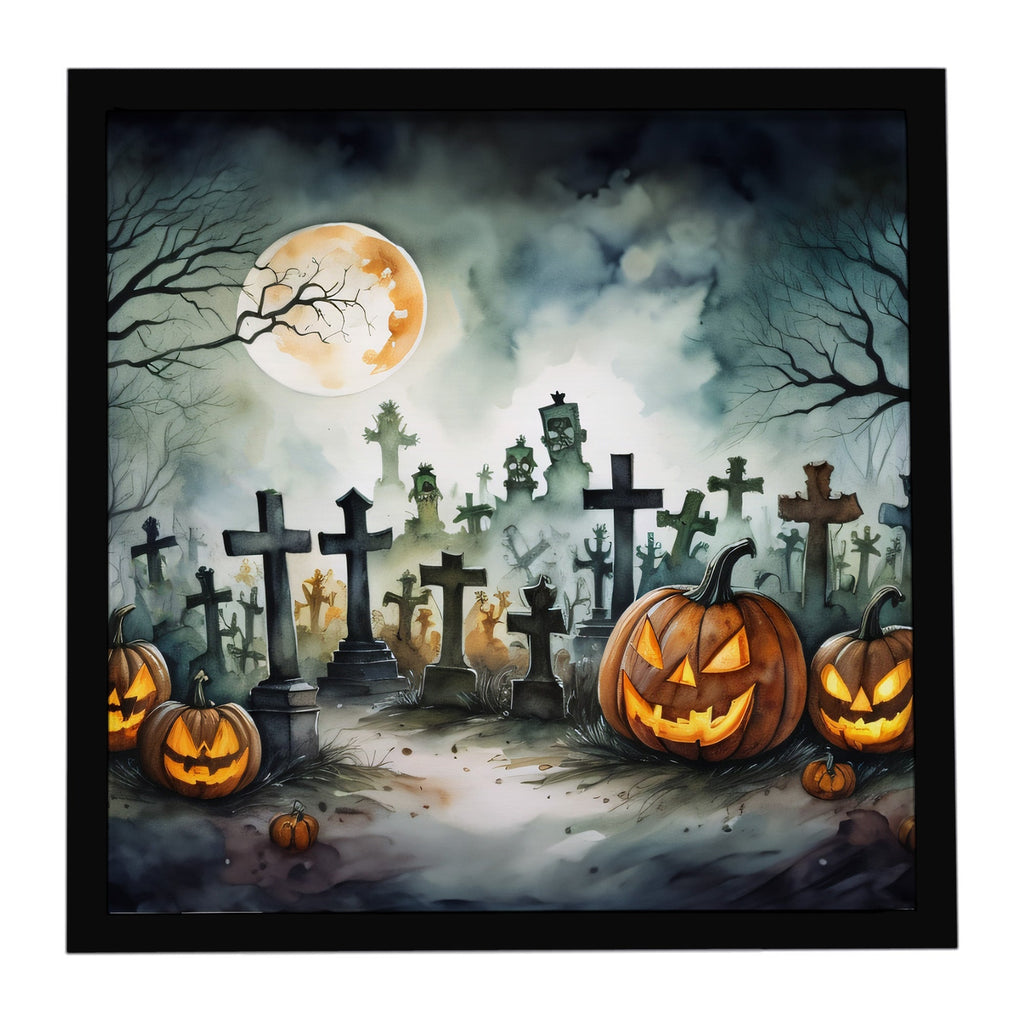 Graveyard Spooky Halloween Framed Metal Print Bathroom, Kitchen, Office, Home Decor Wall Art Ready to Hang, Square, 8X8
