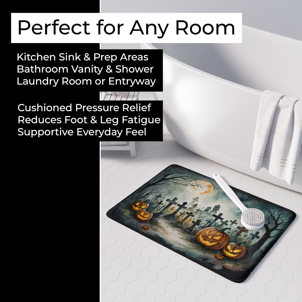 Graveyard Spooky Halloween Memory Foam Kitchen Mat Machine Washable Anti-Fatigue Cushion Comfort Bath or Kitchen Rug