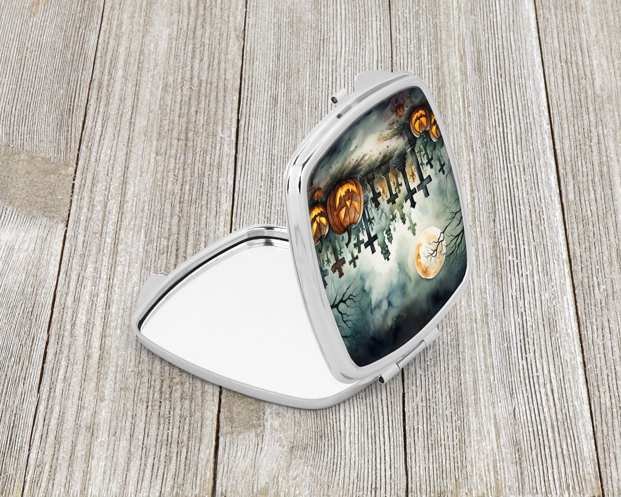 Graveyard Spooky Halloween Compact Mirror Decorative Travel Makeup Mirror for Women Girls Gifts Pocket Makeup Mirror Folding Handheld