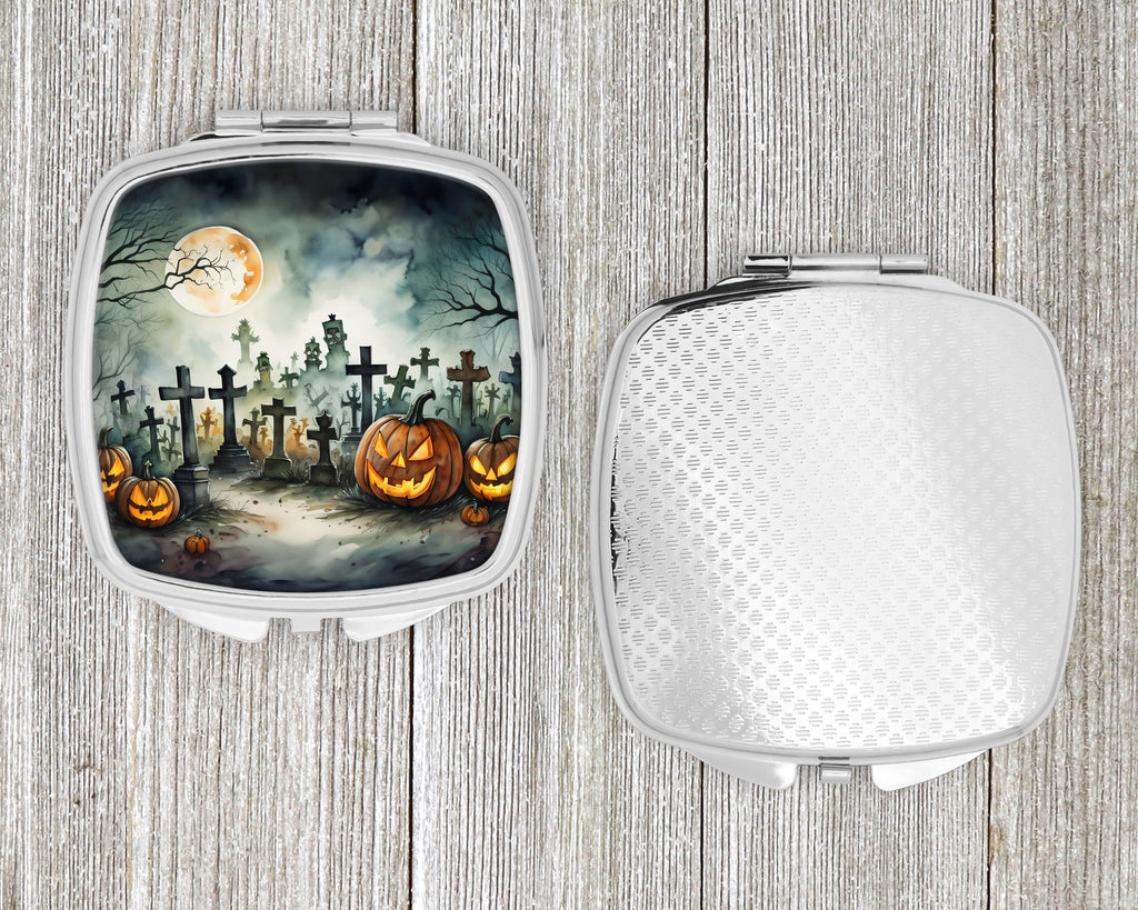 Graveyard Spooky Halloween Compact Mirror Decorative Travel Makeup Mirror for Women Girls Gifts Pocket Makeup Mirror Folding Handheld