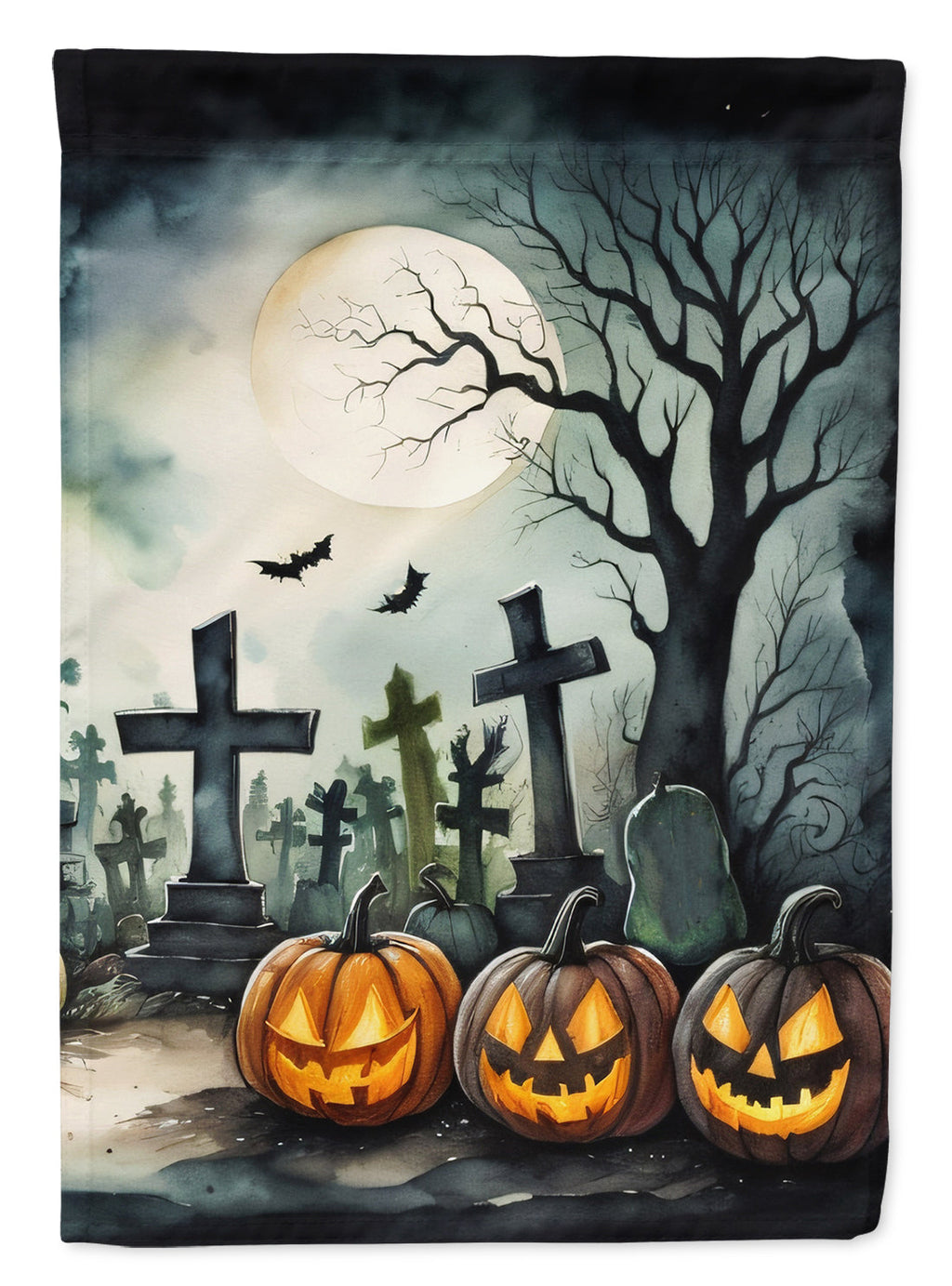 Graveyard Spooky Halloween House Flag 28x40 Porch Sleeve Pole Decorative Outside Yard Banner Artwork Wall Hanging, Polyester