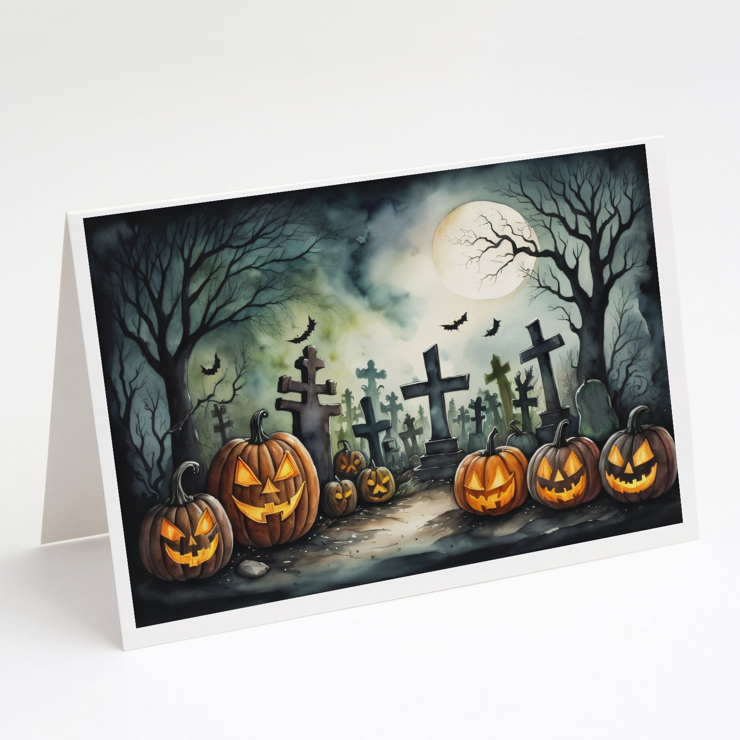 Graveyard Spooky Halloween Greeting Cards Pack of 8 Blank Cards with Envelopes Whimsical A7 Size 5x7