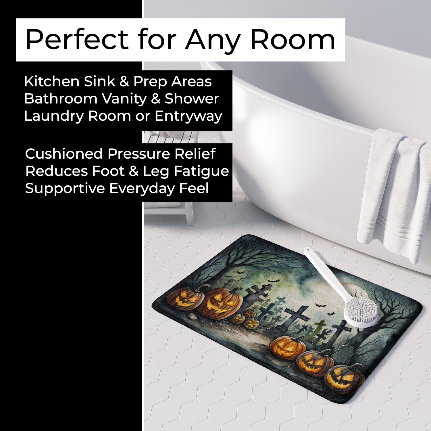Graveyard Spooky Halloween Memory Foam Kitchen Mat Machine Washable Anti-Fatigue Cushion Comfort Bath or Kitchen Rug