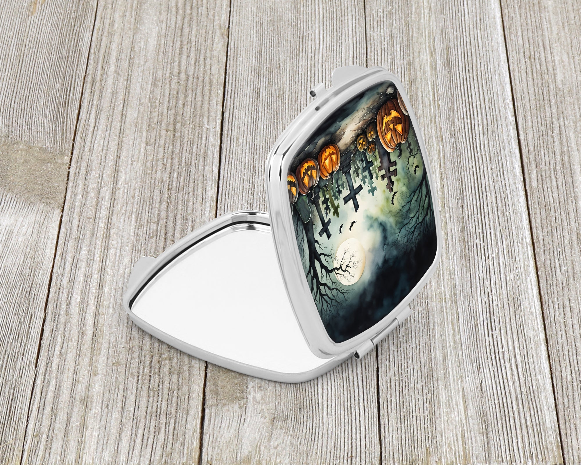 Graveyard Spooky Halloween Compact Mirror Decorative Travel Makeup Mirror for Women Girls Gifts Pocket Makeup Mirror Folding Handheld