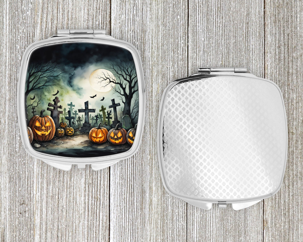 Graveyard Spooky Halloween Compact Mirror Decorative Travel Makeup Mirror for Women Girls Gifts Pocket Makeup Mirror Folding Handheld