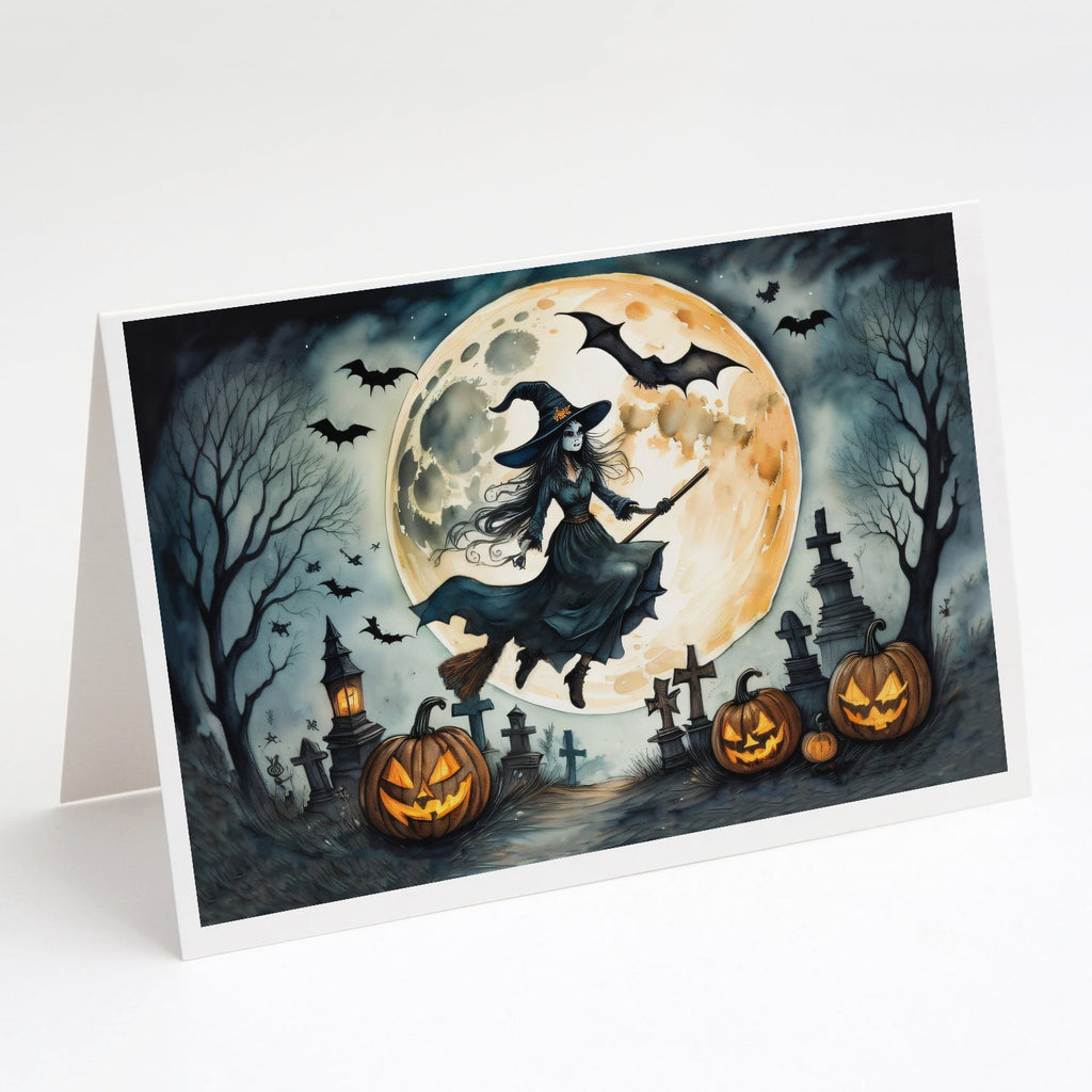 Flying Witch Spooky Halloween Greeting Cards Pack of 8 Blank Cards with Envelopes Whimsical A7 Size 5x7