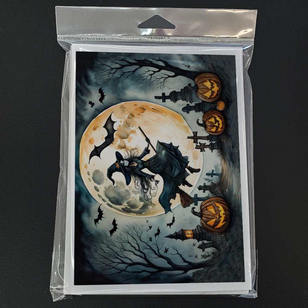 Flying Witch Spooky Halloween Greeting Cards Pack of 8 Blank Cards with Envelopes Whimsical A7 Size 5x7
