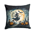 Flying Witch Spooky Halloween Decorative Throw Pillow 14x14 Indoor Outdoor Accent Cushion, Fabric Cover with Insert for Sofa, Bed, Porch & Living Room