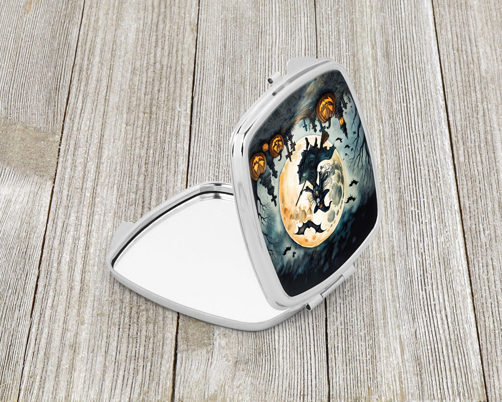 Flying Witch Spooky Halloween Compact Mirror Decorative Travel Makeup Mirror for Women Girls Gifts Pocket Makeup Mirror Folding Handheld