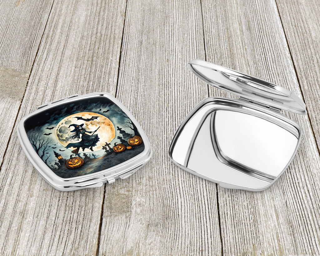 Flying Witch Spooky Halloween Compact Mirror Decorative Travel Makeup Mirror for Women Girls Gifts Pocket Makeup Mirror Folding Handheld