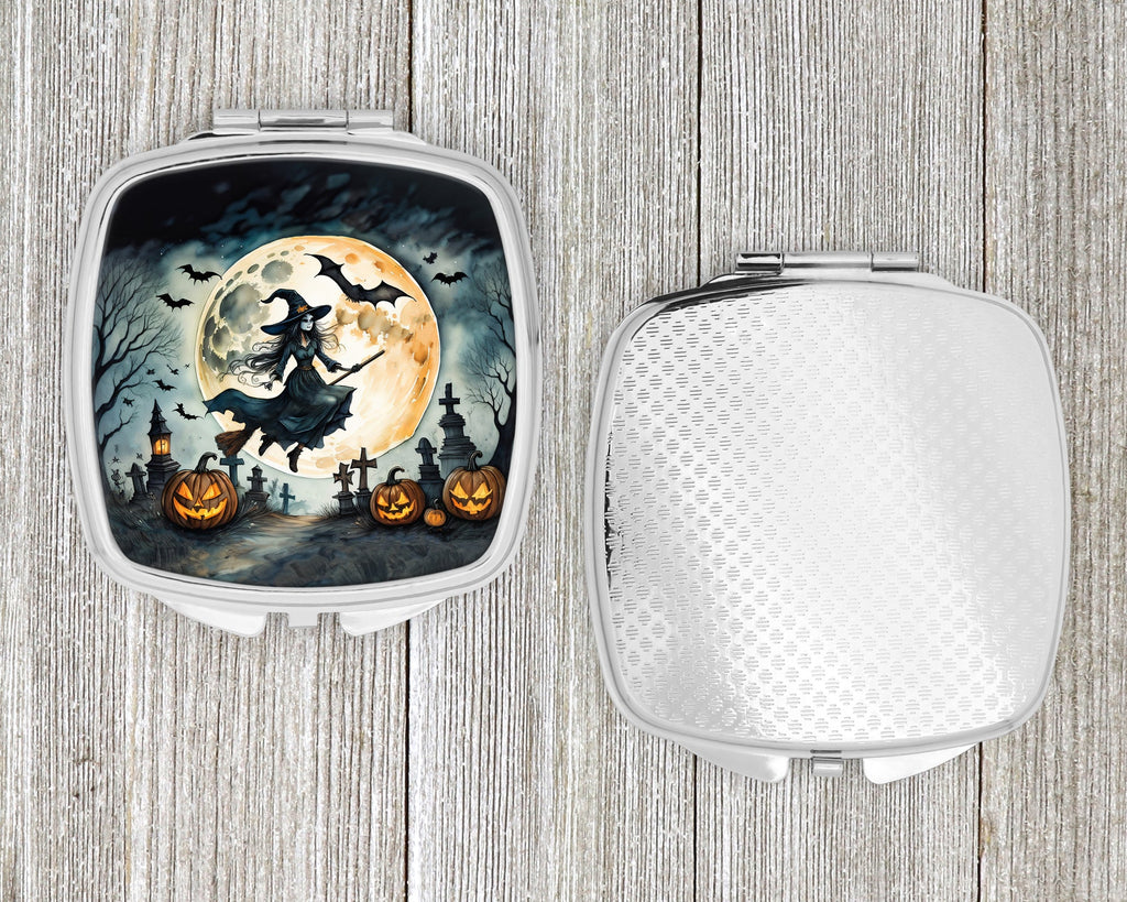 Flying Witch Spooky Halloween Compact Mirror Decorative Travel Makeup Mirror for Women Girls Gifts Pocket Makeup Mirror Folding Handheld