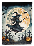 Flying Witch Spooky Halloween House Flag 28x40 Porch Sleeve Pole Decorative Outside Yard Banner Artwork Wall Hanging, Polyester