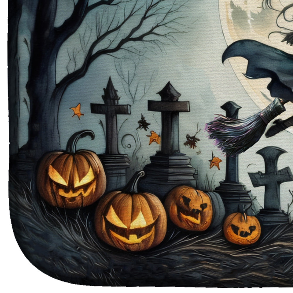 Flying Witch Spooky Halloween Dish Drying Mat Absorbent Dish Drying Mat Pad for Kitchen Counter Dish Drainer Mat for Countertop, 14 x 21", Multicolor