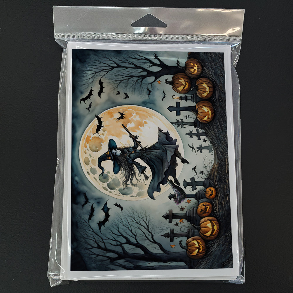 Flying Witch Spooky Halloween Greeting Cards Pack of 8 Blank Cards with Envelopes Whimsical A7 Size 5x7