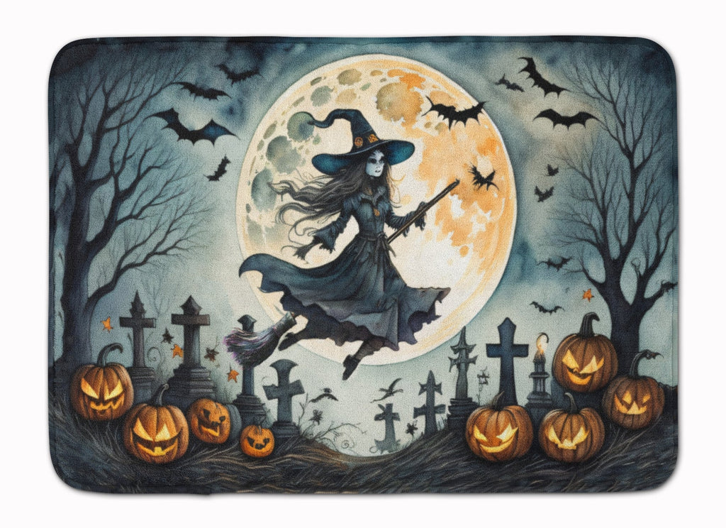 Flying Witch Spooky Halloween Memory Foam Kitchen Mat Machine Washable Anti-Fatigue Cushion Comfort Bath or Kitchen Rug