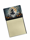 Flying Witch Spooky Halloween Watercolor Sticky Note Holder Refillable Dispenser Desk Accessory 3x3 Pad Gift