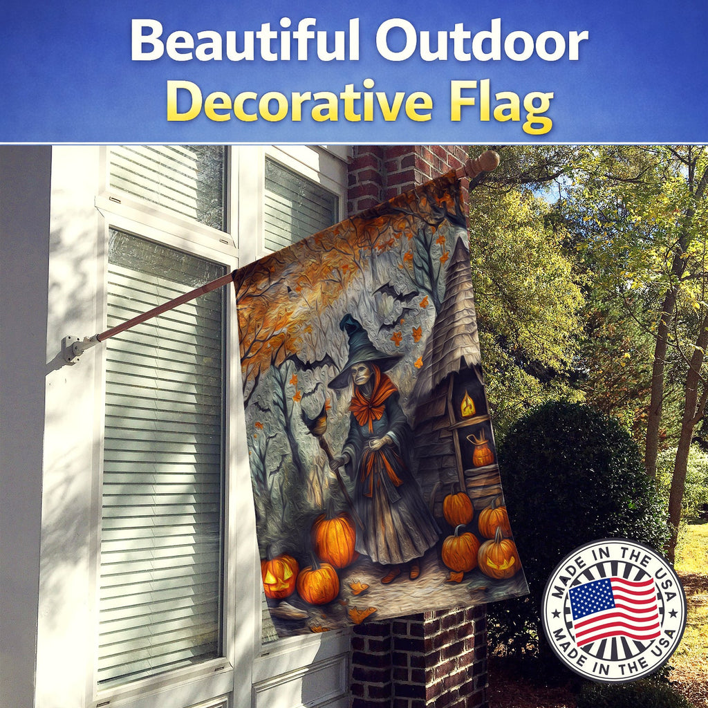 Slavic Witch Spooky Halloween House Flag 28x40 Porch Sleeve Pole Decorative Outside Yard Banner Artwork Wall Hanging, Polyester