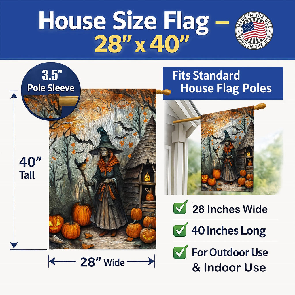 Slavic Witch Spooky Halloween House Flag 28x40 Porch Sleeve Pole Decorative Outside Yard Banner Artwork Wall Hanging, Polyester