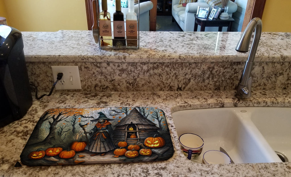 Slavic Witch Spooky Halloween Dish Drying Mat Absorbent Dish Drying Mat Pad for Kitchen Counter Dish Drainer Mat for Countertop, 14 x 21", Multicolor