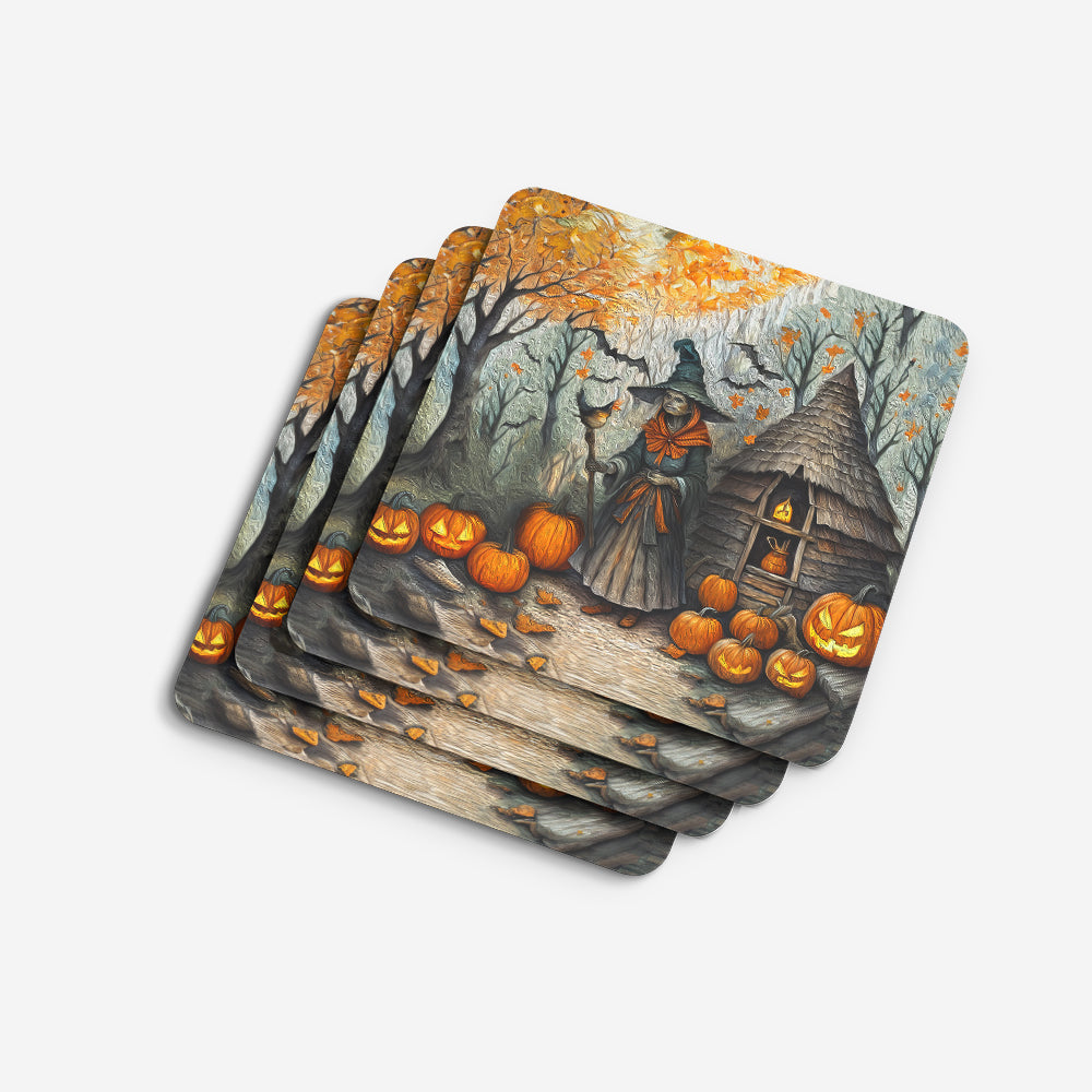 Slavic Witch Spooky Halloween Foam Coasters Set of 4 Cup Coasters for Indoor Outdoor, Tabletop Protection, Anti Slip, Mouse pad Material