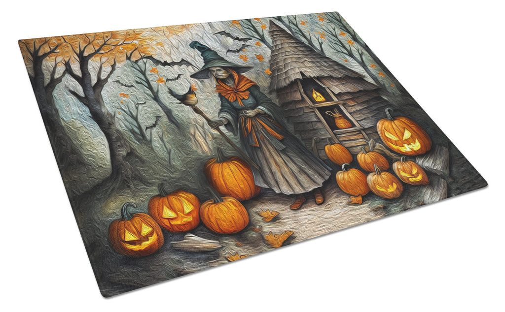 Slavic Witch Spooky Halloween Cutting Board Tempered Glass Kitchen Cutting Surface, Heat Resistant Chopping, Non-Slip Feet, Food Prep & Serving
